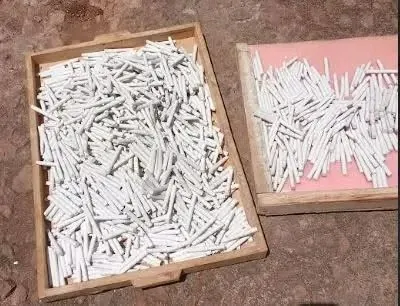 Chalk drying in trays in the sun